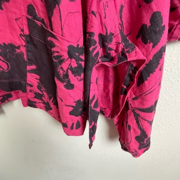 Mosaic USA Linen‎ Lagenlook Top Asymmetrical Hem Red Black Floral Tunic Size L - Picture 4 of 4